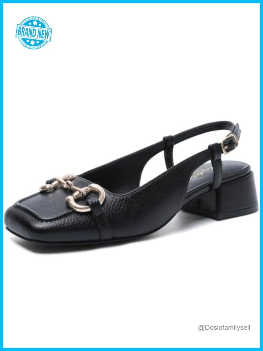 Mostrin Mary Jane Slingback Chunky Low Heel Pump Faux Leather
